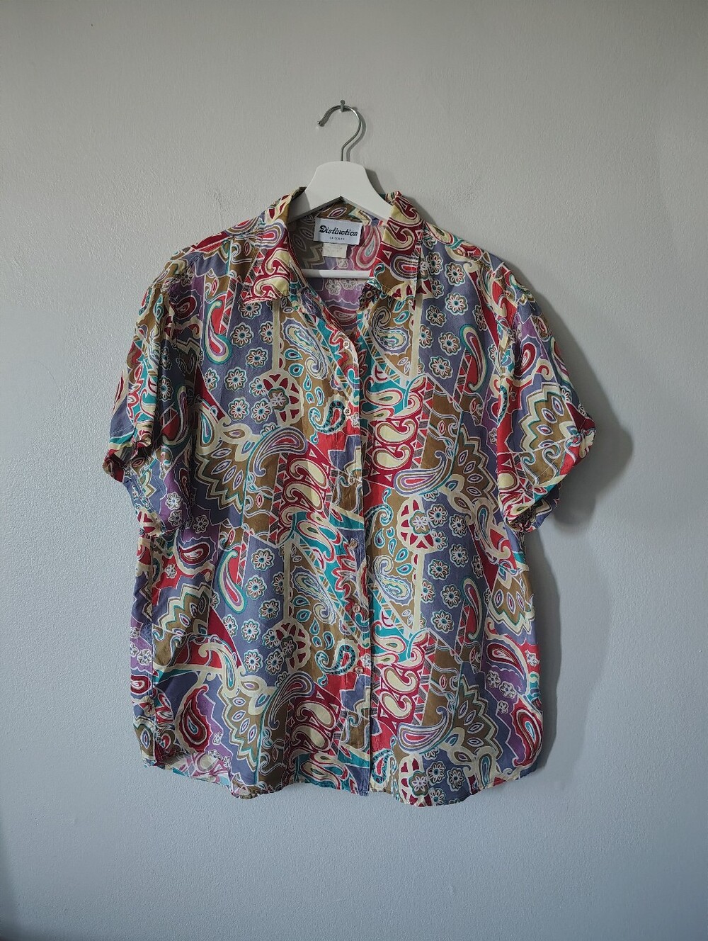 Vintage Distinction 100% Silk Multicolour and Paisley Button-up Top